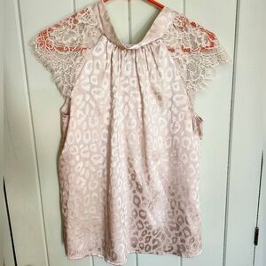 SHEIN | Blush Leopard Print Lace Blouse